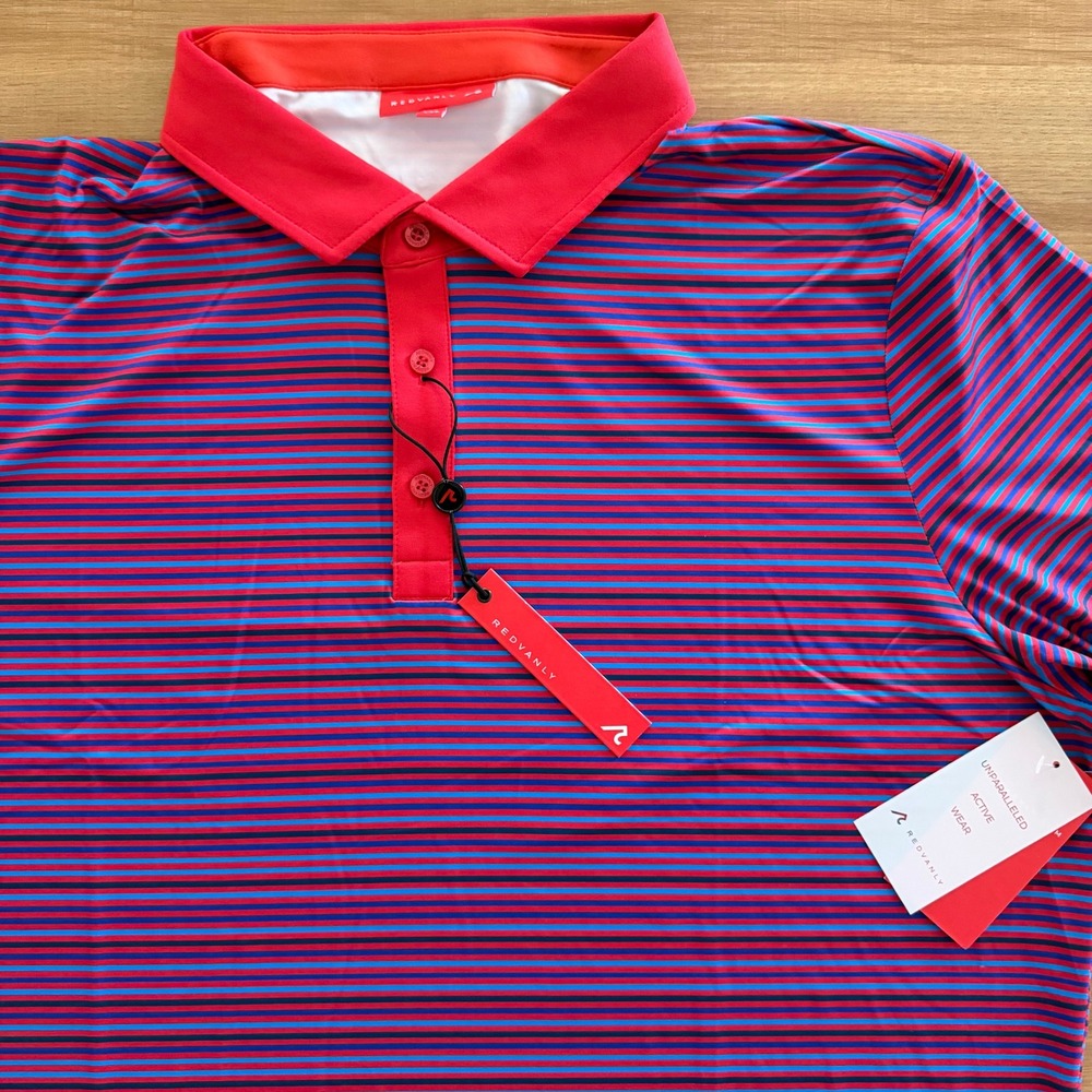 REDVANLY Mens XXL Archer Polo Shirt Rio Striped Short Sleeve Active Wear NWT